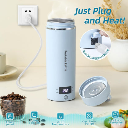 Touxila Portable Electric Kettle for Travel 120V, 13.5oz, 4 Temp Settings | 304 Stainless Steel Lining,Fast Boiling Water,Auto Shut-Off,Boil Dry Protection,Small Kettle for Office & Hotel(Beige, 400ML)