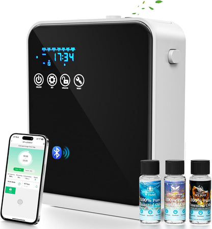 Waterless Essential Oil Diffuser,House Scent Air Diffusers for Home Hotel | with APP Control(Auto Timer) & Touch Screen(Adjust Level) |250ml,1500 sq.ft,Whole House Oil Diffuser.Large Room,Quiet(Black)
