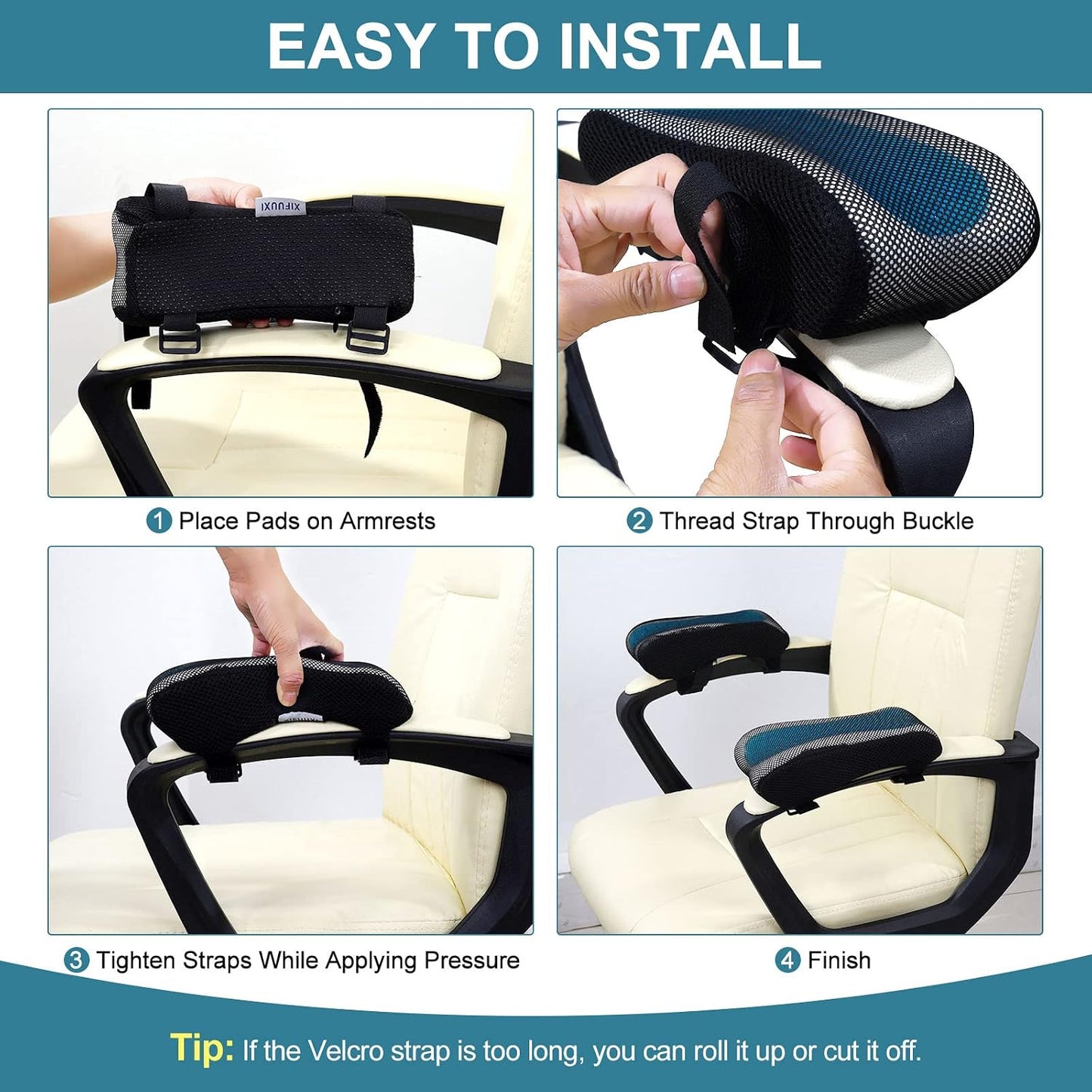 Office Chair Armrest Pads, Cooling Gel Computer Chair Arm Pads, Memory Foam Ergonomic Armrest Cushion for Gaming (2 Pack)