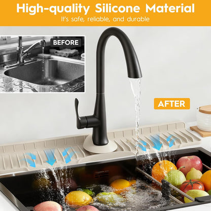 16" Silicone Faucet Mat for Kitchen Sink of The Lastest, Beige | 8° Slope Fast Self-draining, Kitchen Sink Water Splash Guard, Behind Faucet Draining Mat, for Bathroom Kitchen Sink Area