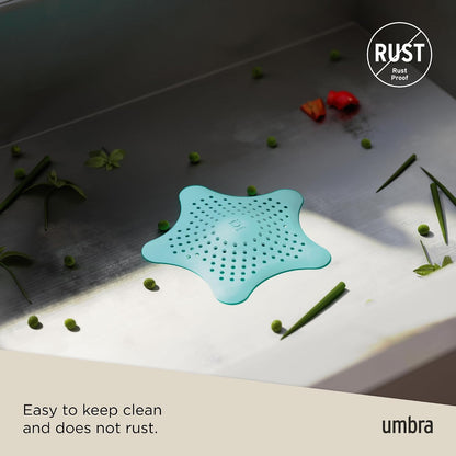 Umbra Starfish Hair Catcher, Suction Cup Drain Cover, 6-Inch, White | Silicone material, flexible and durable, water resistant seal, easy to clean, rust proof, fits standard tubs