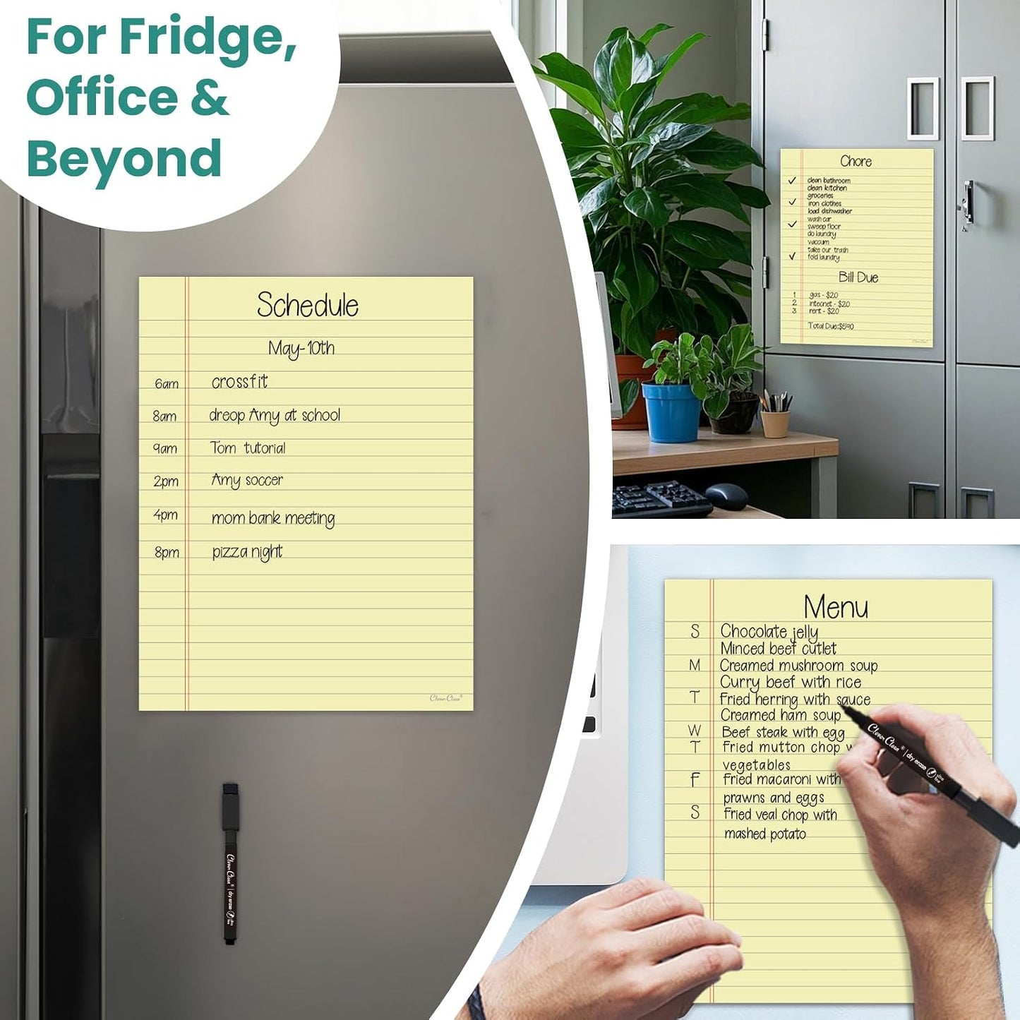 Magnetic Dry Erase Board – 8.5”x11” Reusable Lined Dry Erase List Board for Fridge 2 Pcs – Marker Included