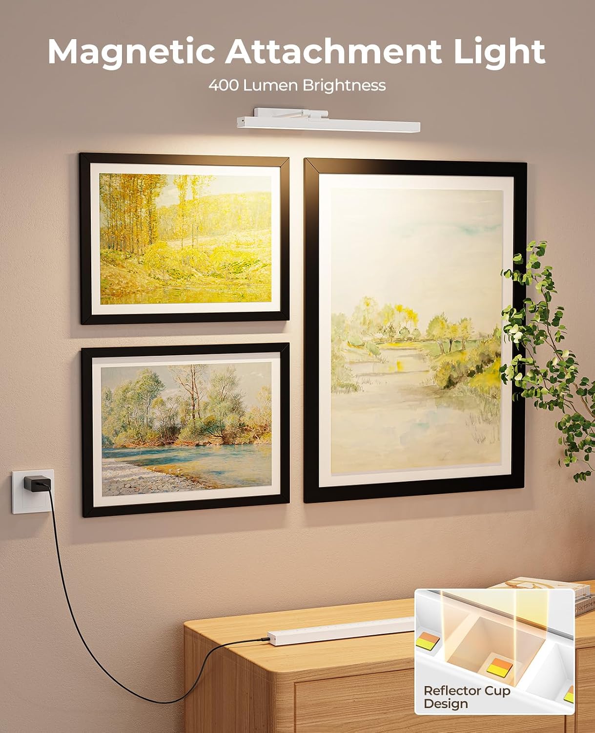 Picture Light for Wall, 16in Battery Wall Sconce Art Light CCT Dimmable Magnetic Battery Lights for Painting with Remote Control for Gallery Artwork Living Room Portraits Hallway 2PCS Black