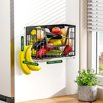 Magnetic Shelf for Fridge, Fruit Basket Magnet Shelves with 2 Hooks | Potato and Onion Storage Bins, Black Magnetic Organizer Side of Fridge Storage, Magnetic Spice Rack for Refrigerator Kitchen