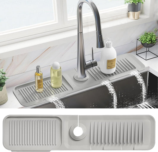 PoYang 23.6 Inch Silicone Sink Splash Guard, Kitchen Sink Mat, Light Grey