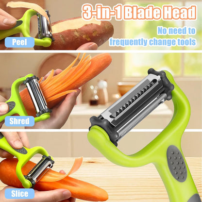 Bestac 3-in-1 Multifunctional Fruit & Vegetable Peeler - Stainless Steel Blade for Peeling/Julienning/Slicing Non-Slip Handle Ideal for Potatoes/Cucumbers/Apples Home Kitchen Daily Use (3)