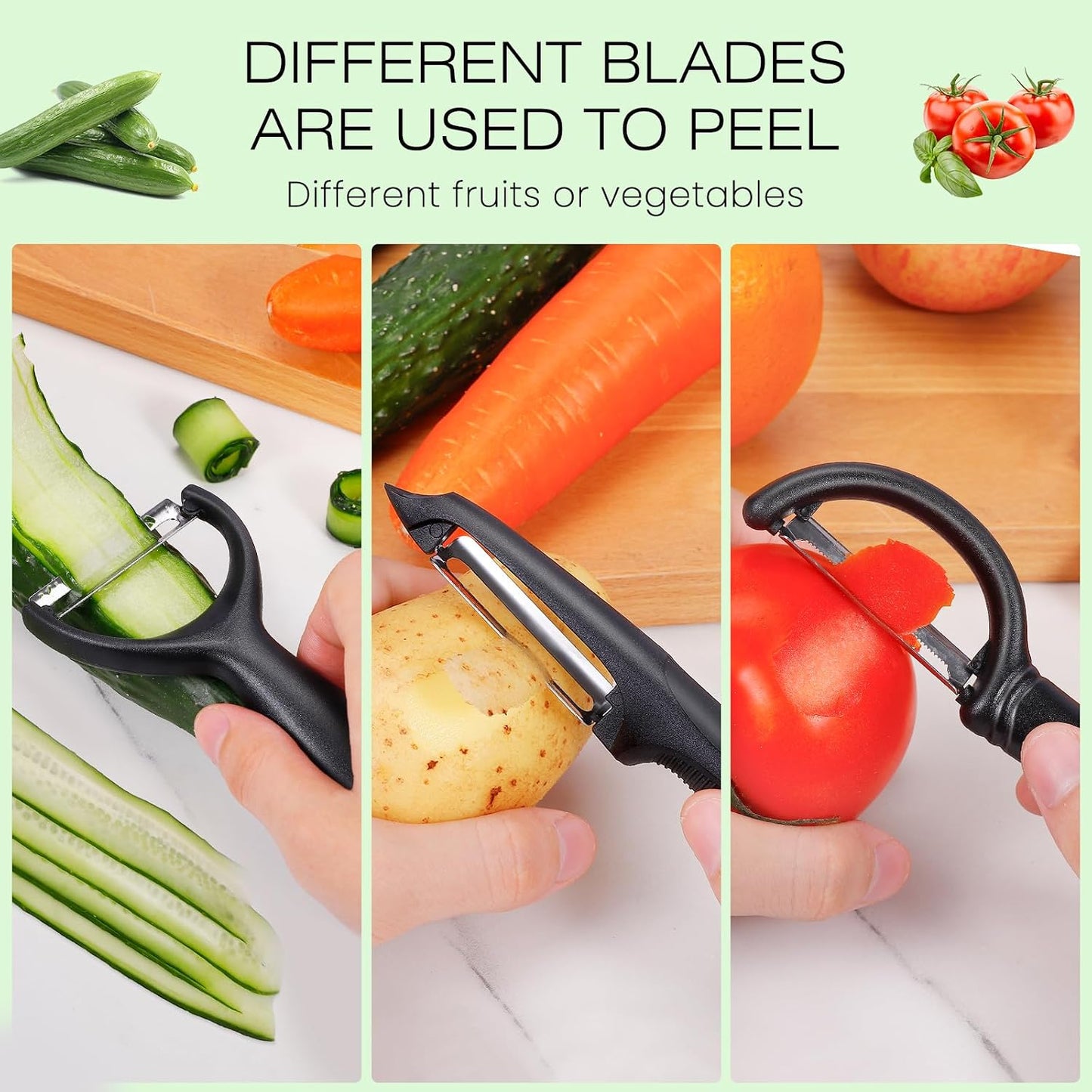 Senbowe Upgrade Potato Peeler for Kitchen, 6PCS Stainless Steel Vegetable Peeler, I and Y Veggie Food Peeler for Apple Fruit Carrot Zucchini Cucumber,Good Grip Makes Peeling Very Easy (Green)