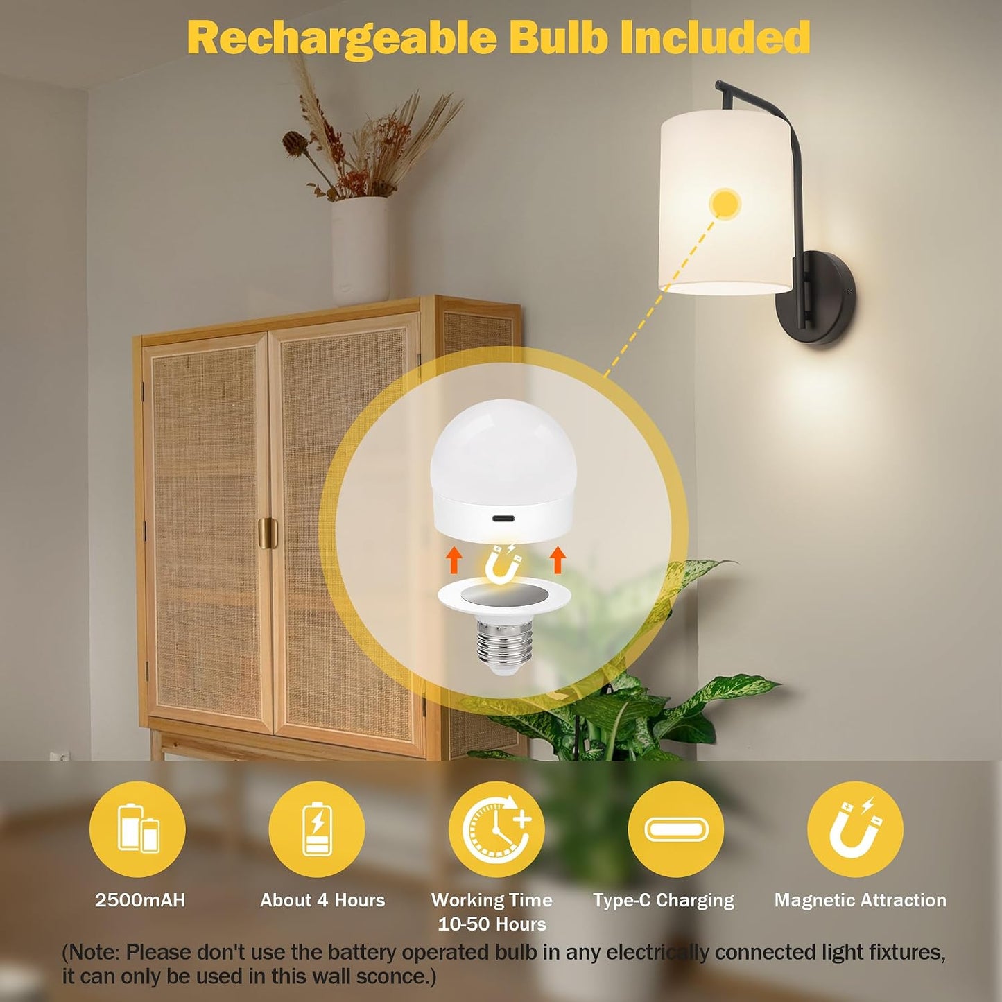 MATAMEYE Battery Operated Wall Sconce Set of 2, Black Rechargeable Wireless Wall Light Fixture with Remote, 12 RGB Colors & Timer, Indoor Dimmable Wall Lamp with Linen Shade