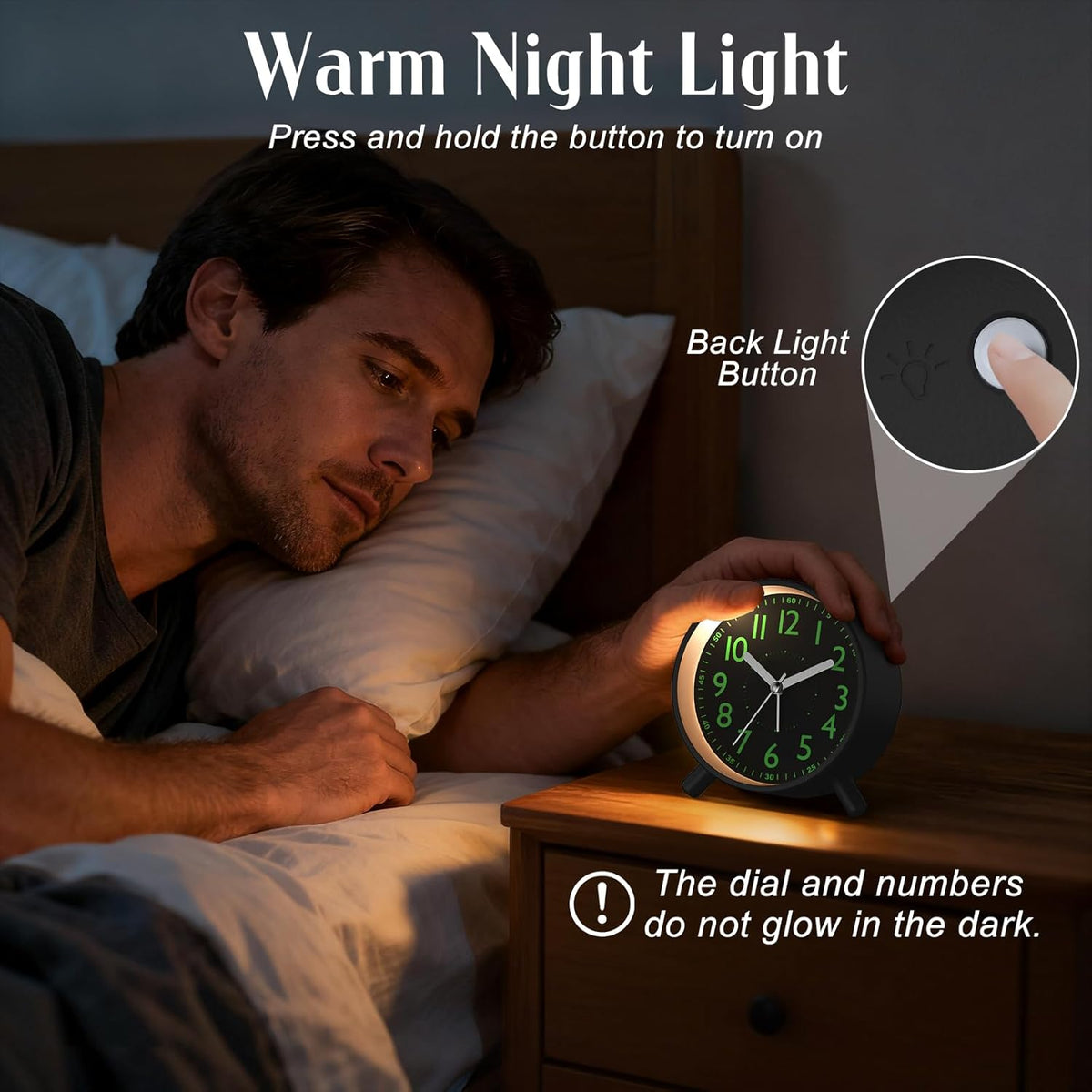 Analog Alarm Clock Night Ligh Battery Operated for Bedroom