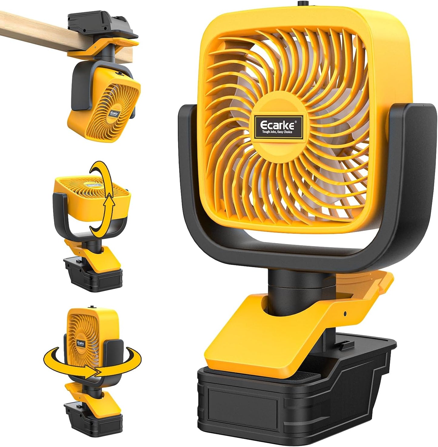 Ecarke 4" Clip Fan Compatible with Milwaukee 18V Battery (Tool Only) 3-Speed Cordless Clip-On Fan with 360° Rotation Low Noise Portable Desk Fan for Camping Jobsite Tent Fishing Outdoor
