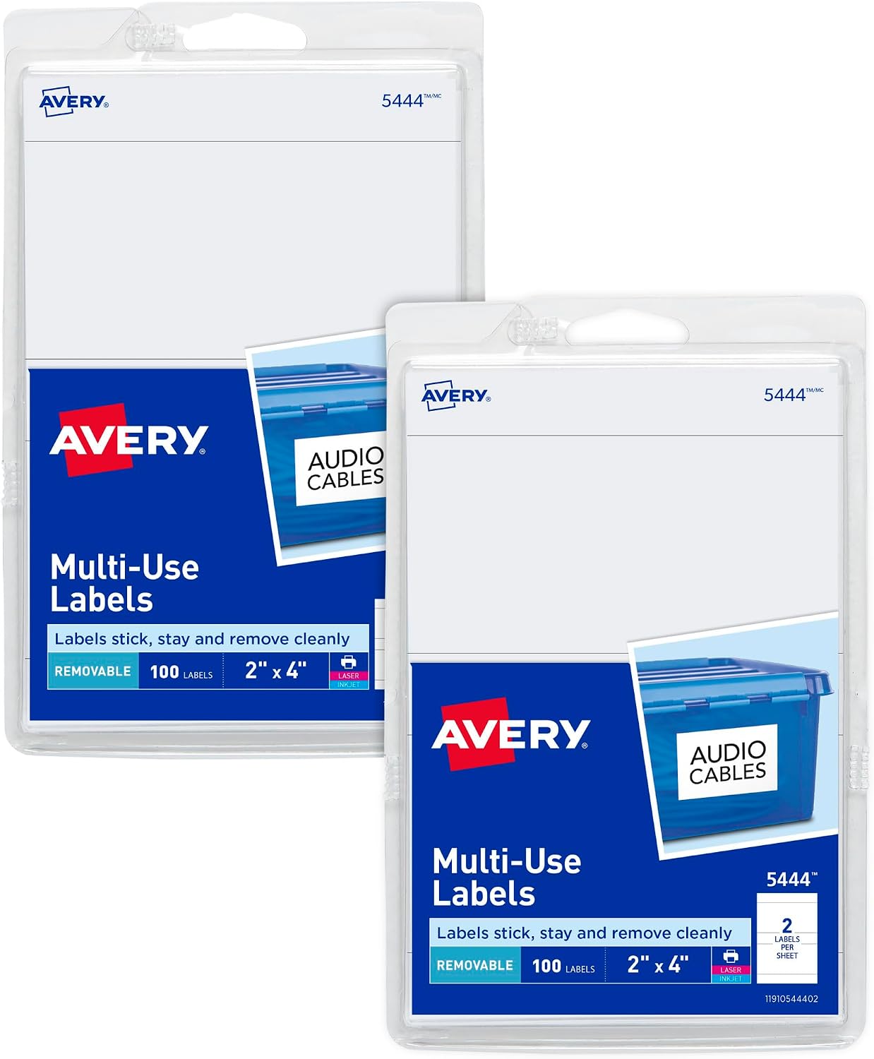 Avery® Printable All-Purpose Removable Labels, 2" x 4" White, Write or Print, Great for Organization Projects, 100 Customizable Blank Labels (5444)