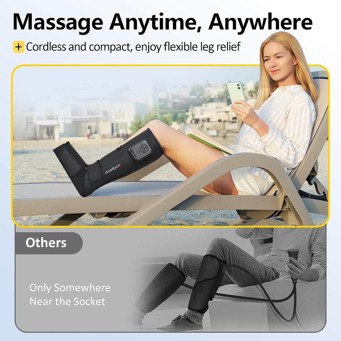 Comfytemp Air Compression Leg Massager for Circulation and Pain Relief FSA | Cordless & Rechargeable, Recovery for Varicose Veins, RLS, Foot and Calf Compression Boots, HSA Eligible (Fit Calf 13"~19")