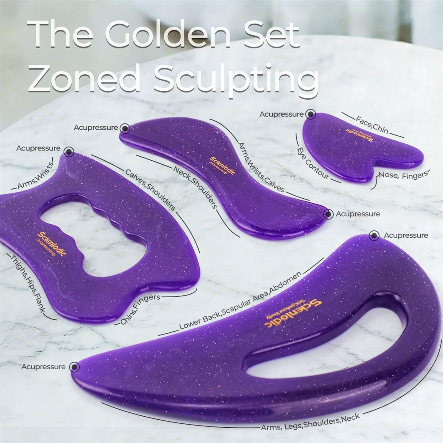 Scienlodic Gua Sha Massage Tool with Handle (Resin) Larger Guasha Scraping Tool for Back Neck Face Leg Massage, Lymphatic Drainage, Cellulite Remove - Large