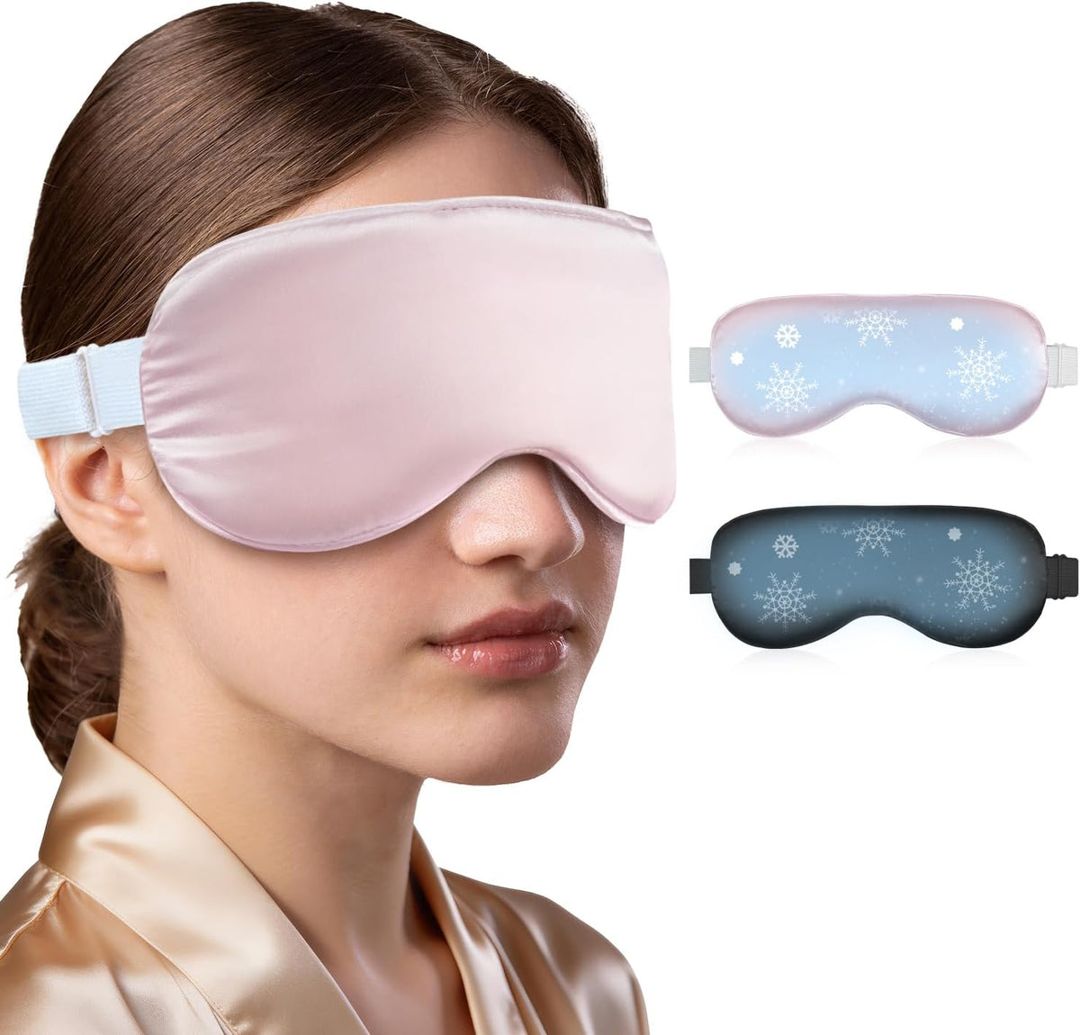 Cooling Eye Mask for Sleeping Migraine Headache Relief Mask Gel Cold Compress Eye Face Ice Pack for Eyestrain Dark Circles and Puffiness Relaxation Gifts for Women Men Silk Reusable-2 Pack