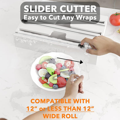 SpaceAid WrapNeat 2 in 1 Wrap Organizer with Cutter and Labels, Plastic Wrap, Aluminum Foil and Wax Bamboo Dispenser for Kitchen Storage Organization Holder for 12" Roll (Natural, 2-Slot)