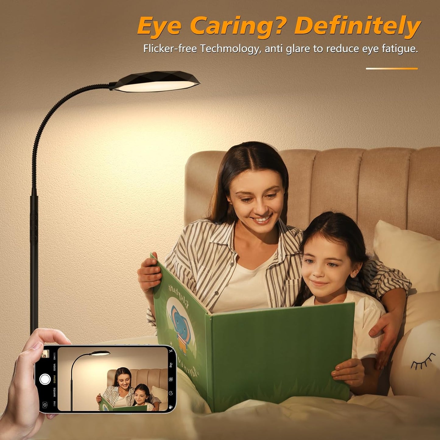 PACOVY Floor Lamp, Adjustable Height Floor Lamps for Living Room Bedroom, 120 LED Super Bright Standing Lamp Remote & Touch Control Dimmable Gooseneck Tall Stand Reading Lamp for Office Craft, Black