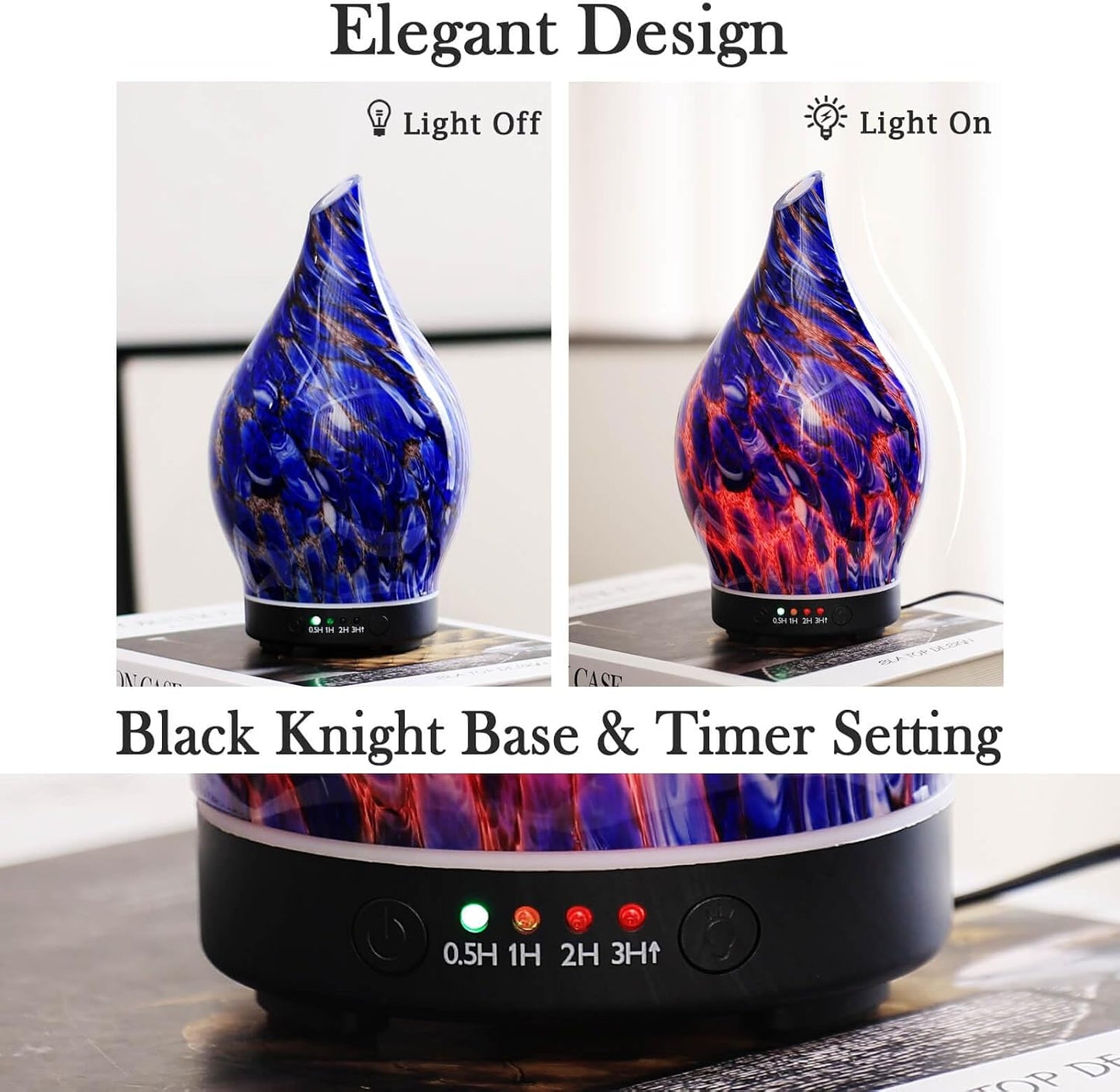 Porseme Oil Diffuser 3D Glass Aromatherapy Ultrasonic Humidifier, Air Refresh Auto Shut-Off, Timer Setting, BPA Free for Home Hotel Yoga Leisure SPA Gift 150ml Last 6H - Colors A