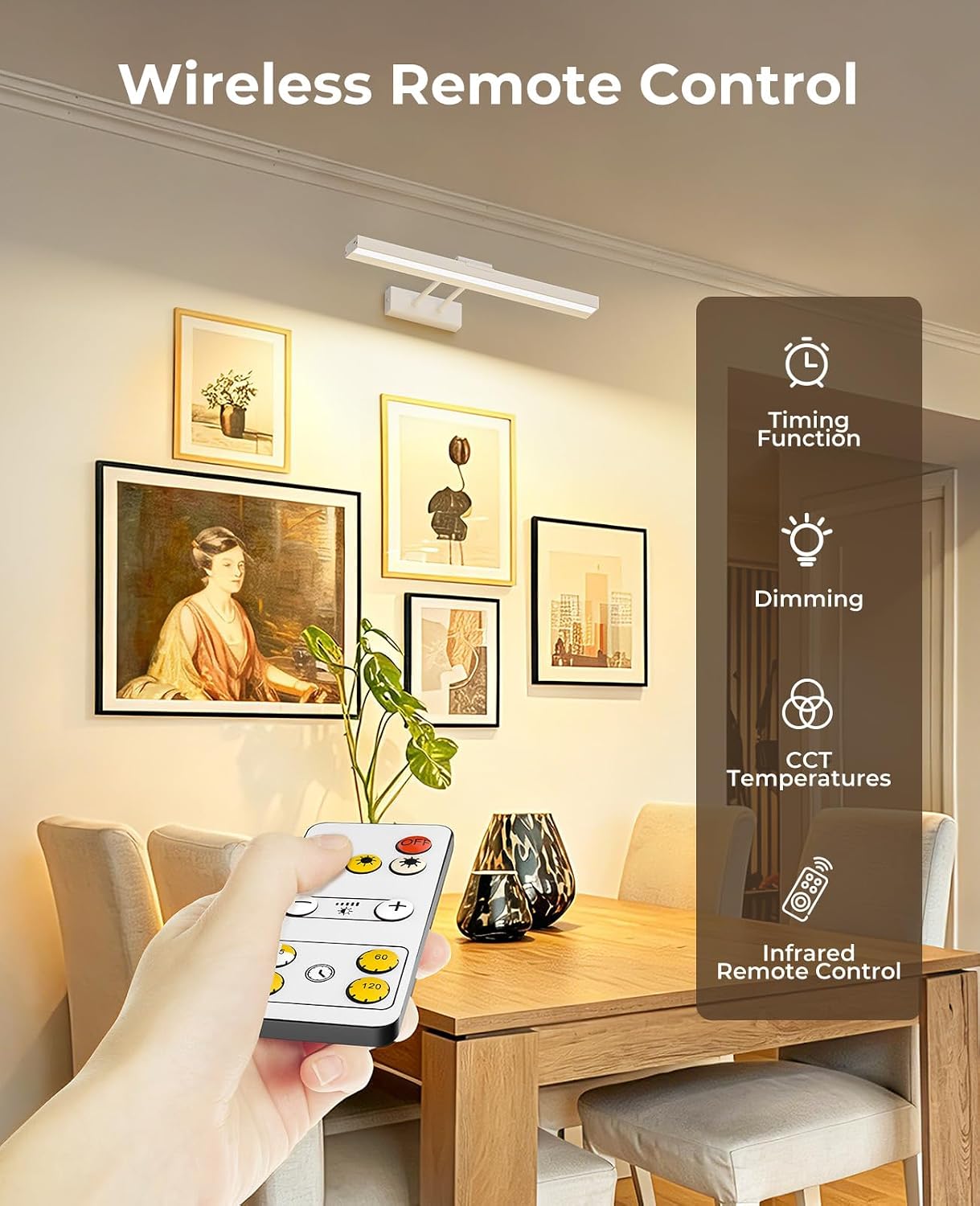 Picture Light for Wall, 16in Battery Wall Sconce Art Light CCT Dimmable Magnetic Battery Lights for Painting with Remote Control for Gallery Artwork Living Room Portraits Hallway 2PCS Black
