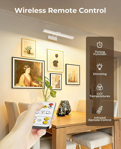 Picture Light for Wall, 16in Battery Wall Sconce Art Light CCT Dimmable Magnetic Battery Lights for Painting with Remote Control for Gallery Artwork Living Room Portraits Hallway 2PCS Black