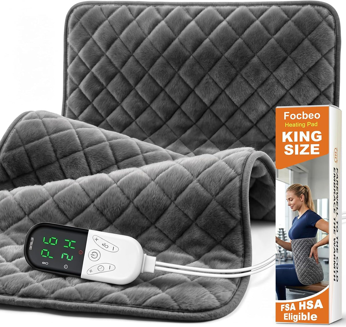 Electric Heating Pad for Back Neck & Shoulders, 35"x20" King Size, Velvet