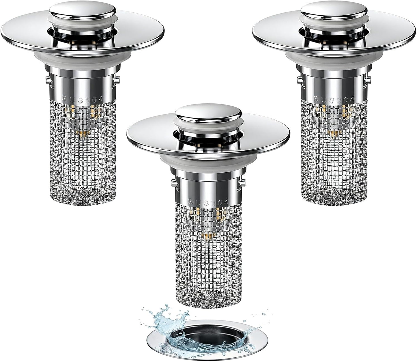 2PCS Bathroom Sink Stopper Hair Catcher, Pop Up Sink Drain Stopper with Strainer & Filter, Universal Drain Plug for Sink Drain & Replacement, Sink Drain Cover with Basket for Bathroom Stopper
