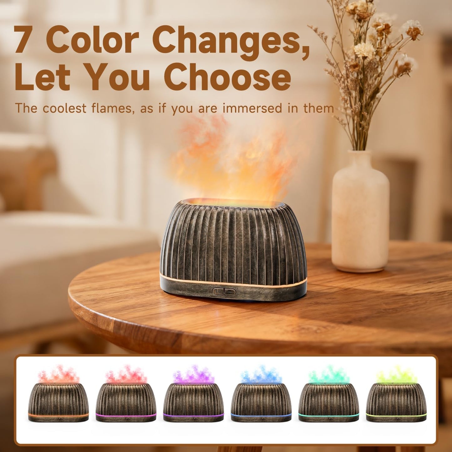 SOULORIGIN Essential Oil Diffuser, Flame Effect Aromatherapy Diffuser with 7-Color LED Lights & Auto Shut-Off, Ultrasonic Diffusers for Home, 120ml Samll Scent Diffuser for Essential Oils - White