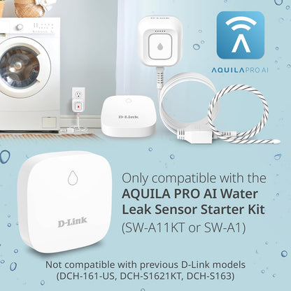 D-Link Next-Gen WiFi Water Leak Detector Starter Kit with 2 sensors—Loud 100 dB Sound Alarm—App Alert—LED Strobe Light—No Hub Required—Works with Google—1000ft Ultra-Long Range—Expandable (SW-A11KT)
