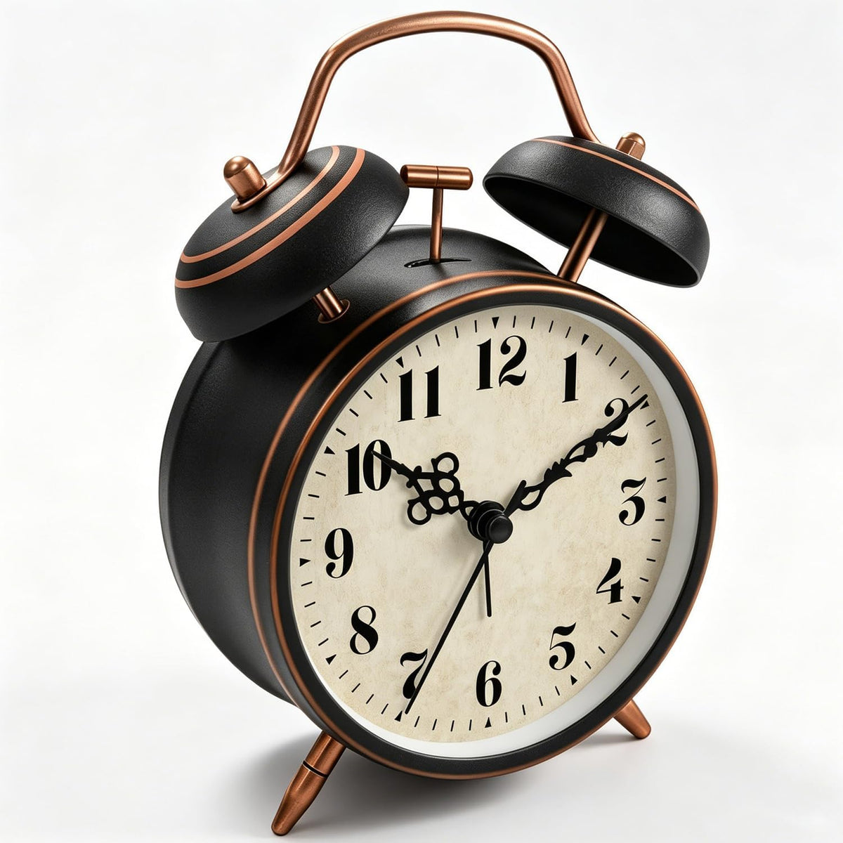 4.5" Metal Loud Alarm Clock for Heavy Sleepers Adults, Analog Battery Operated Alarm Clock with Bells Glow in Dark Numbers, Silent Old School Bedside Desk Clock for Bedroom Office Kids, Black