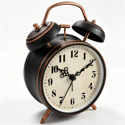 4.5" Metal Loud Alarm Clock for Heavy Sleepers Adults, Analog Battery Operated Alarm Clock with Bells Glow in Dark Numbers, Silent Old School Bedside Desk Clock for Bedroom Office Kids, Black