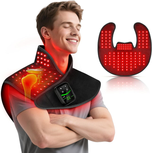 Red Light Therapy for Neck Shoulder 118 LEDs with Heat & Vibration | Infrared Light Pad with 354 Beads 660nm & 850nm, 5000mAh Cord-Free Controller, for Upper Back, Shoulder, Neck, Black
