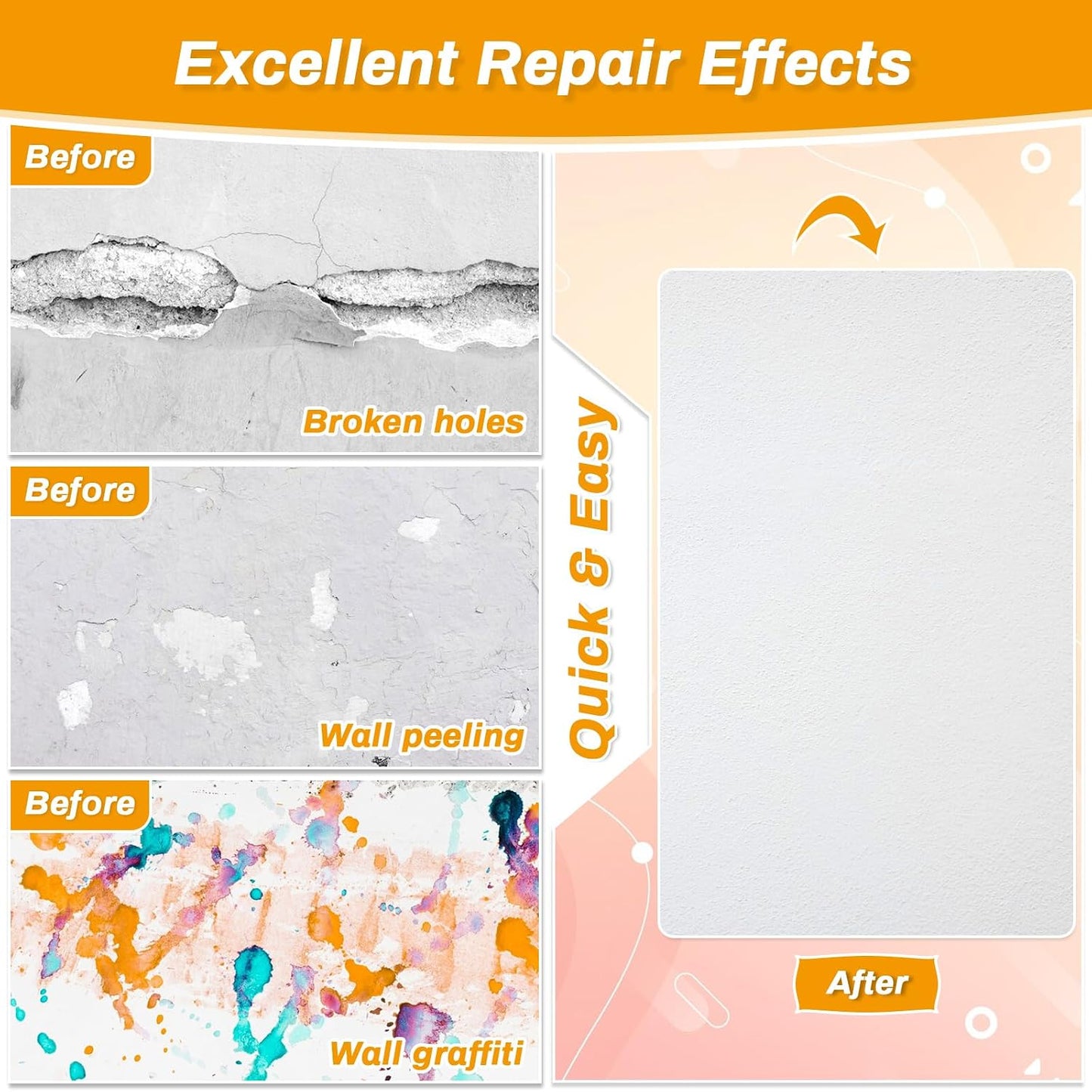Drywall Repair Kit, Drywall Patch Repair Kit with 8.8OZ White Wall Repair Putty, Scraper Sandpapers Gloves for Heavy Duty Plaster Wall Repair, Easy to Fill Holes in Home Wall & Quick Repair Crack
