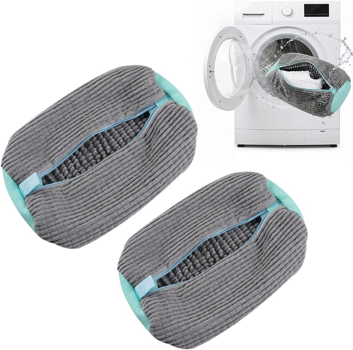 Shoe Washing Machine Bag: 2 Pack - Invisible Zipper For Family Wash | Zero Damage 2x Thick Plush Mesh | Busy Moms & Muddy Kids Footwear | Protects Laundry Drum & Resists Tears