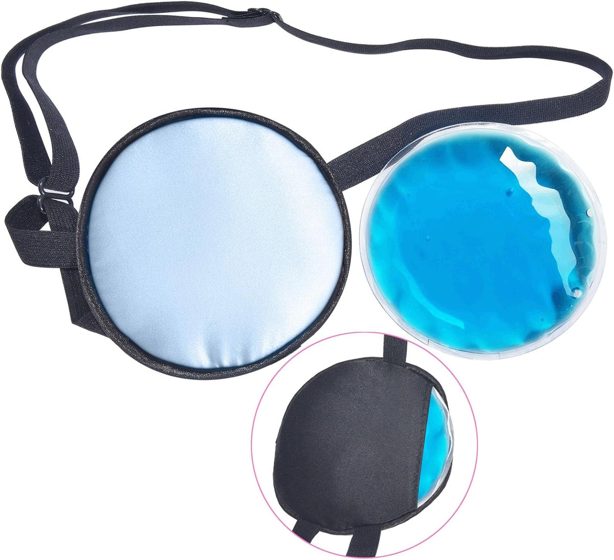 Cooling Eye Patches for Puffy Eyes, Pure Silk Ice Eye Patch, Single Eye Mask, Medical One Eye Cover Cold Hot Therapy Strabismus Lazy Eyes After Surgery Adult Kid Pirate Eyepatch (Black)