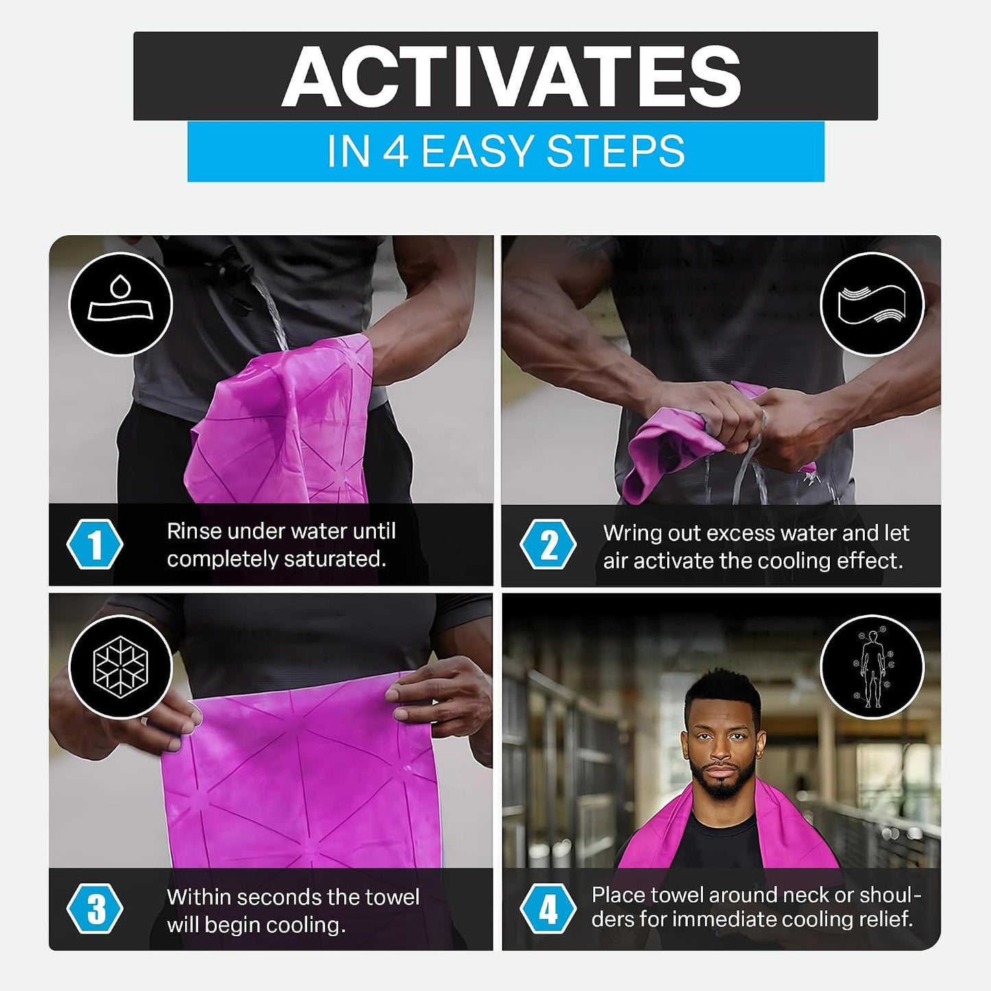 COLD FACTOR Instant PVA Cooling Towels, Cooling Neck Wraps, Blue, 3 Pack | 5 Hours of Cooling, UPF 50+, Soft Cooling Towels for Neck and Face, Machine Washable, Ideal for Sports & Workouts, 3"x29.5"