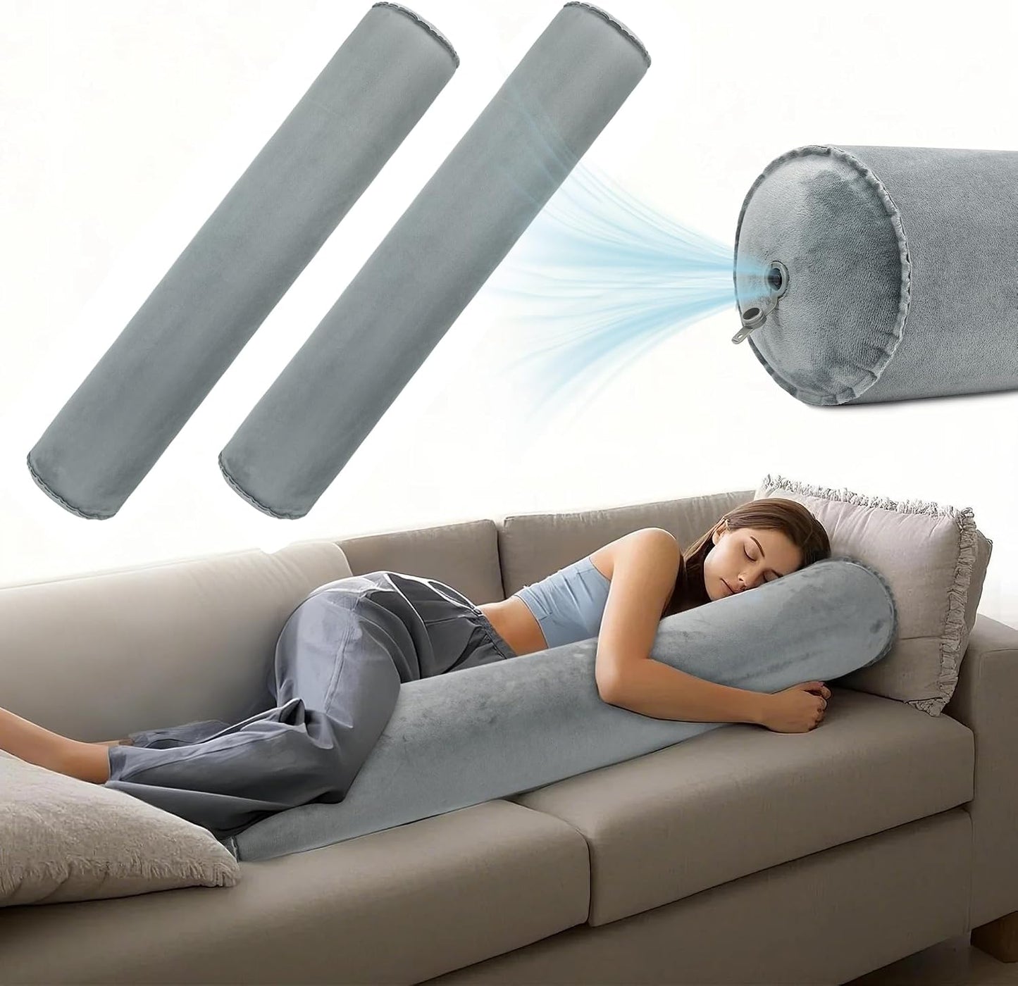 ONTYZZ Inflatable Round Neck Pillow Cervical Roll Pillow, 4.9 * 14.96 inch | Cylinder Bolster Pillow for Head, Neck, Back, Legs and Yoga, Grey