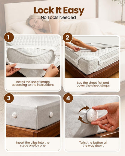 Bed Sheet Holders, Fitted Sheet Holder, 10 Twist-Locks, 360°Secure Fit