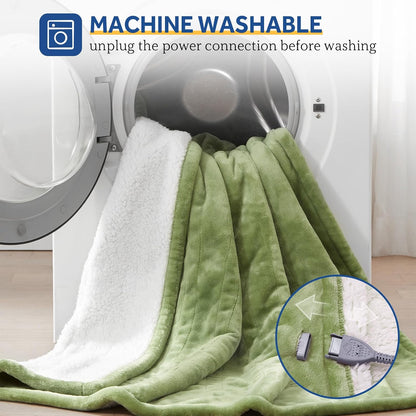 Sealy Electric Throw Blanket Heated Flannel & Sherpa Auto Shutoff 50"x60"