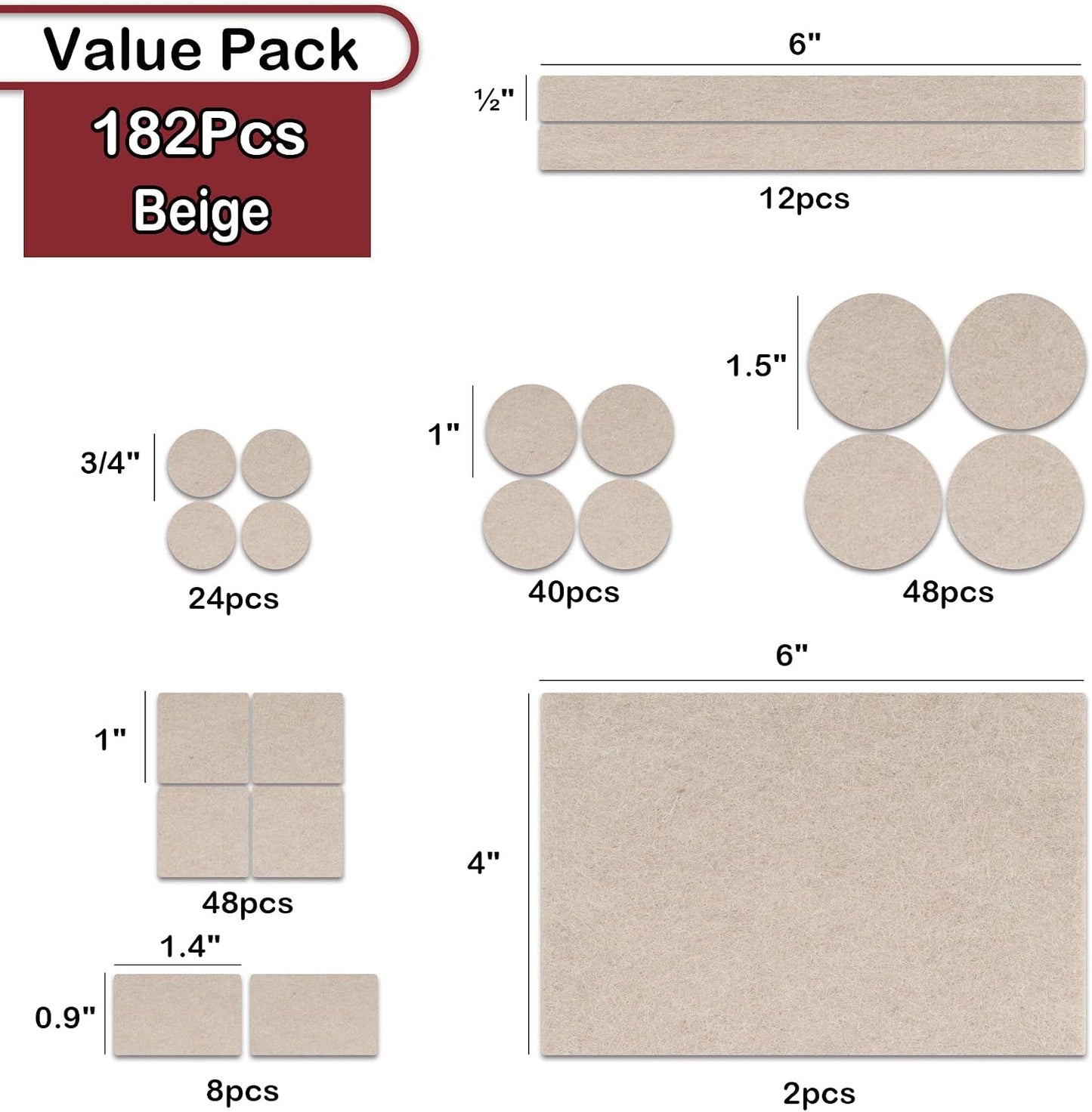 Felt Furniture Pads -182 Pcs Premium Felt Pads for Chair Legs Furniture, Floor Protectors for Hardwood Floors, Black