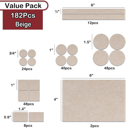 Felt Furniture Pads -182 Pcs Premium Felt Pads for Chair Legs Furniture, Floor Protectors for Hardwood Floors, Black