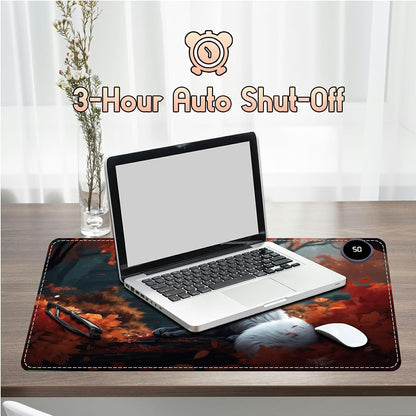 Heated Desk Pad Heated Large Mouse Pad, Electric Quickly Warm Desk Mat with 3 Levels Heating 3 Hours Auto Shut-Off, 31.5" x 13" Warm Gaming Mousepad Hand Foot Warmer, Baby Elephant