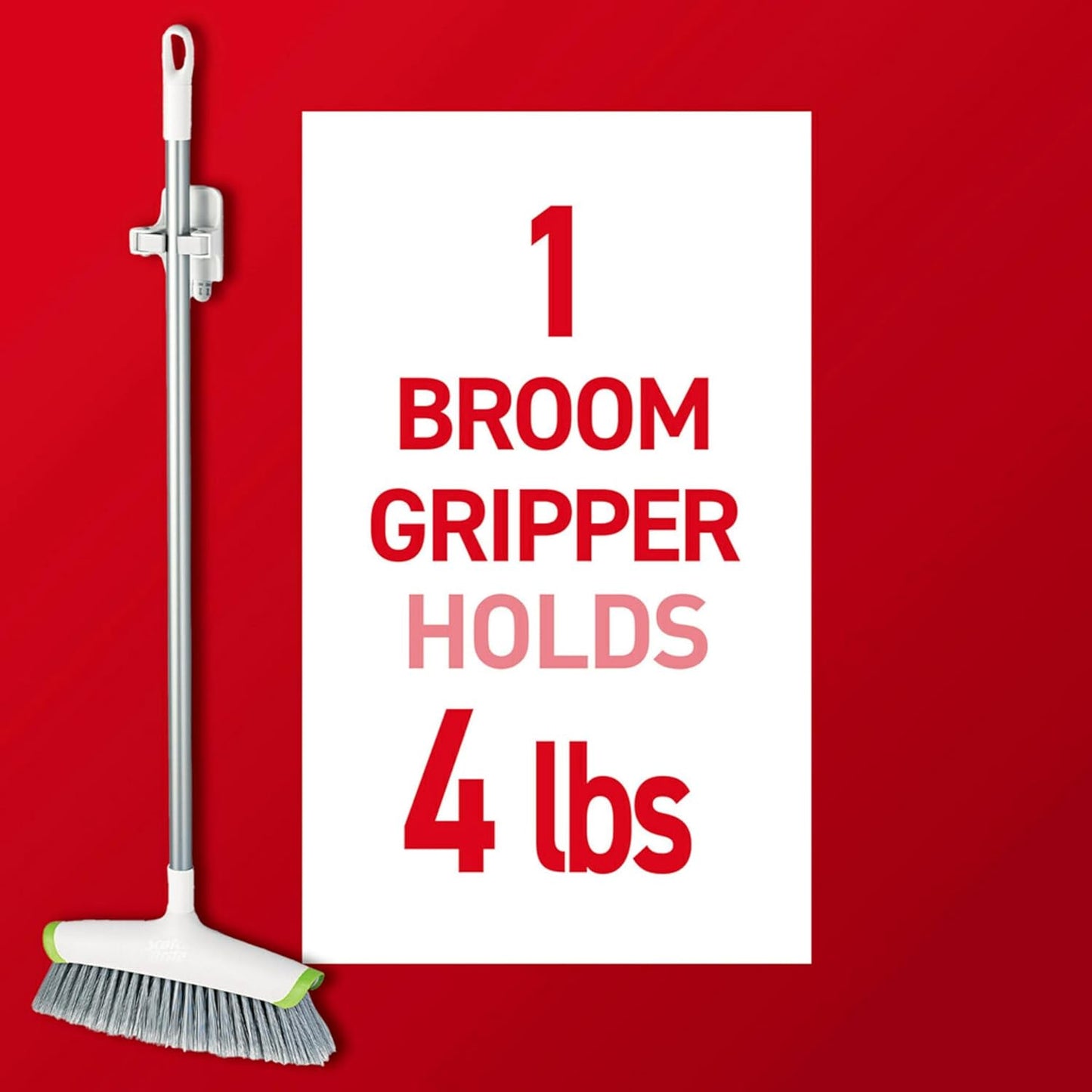 Command Large White Broom Grippers, 2 Broom Grippers, 4 Strips | Damage-Free Hanging Wall Mount Broom and Mop Holder, No Tools Holiday Cleaning Organizer, Holds up to 4 lb