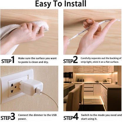 LED Light Strip Motion Sensor, USB Powered, Waterproof Rope Lights 6000K, Day and Night Modes Dimming, Indoor/Outdoor Use, Adhesive Tape 16.4ft