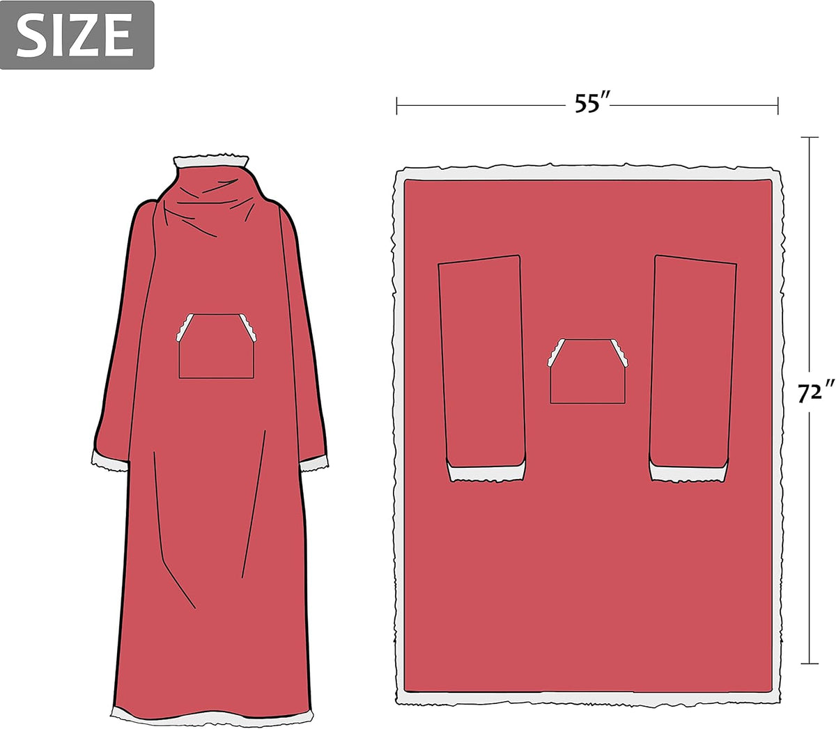 Catalonia Sherpa Wearable Blanket with Sleeves and Pocket for Adults
