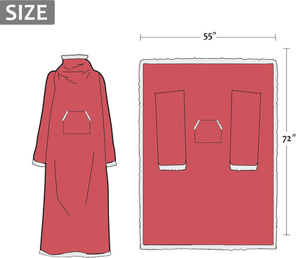 Catalonia Sherpa Wearable Blanket with Sleeves and Pocket for Adults