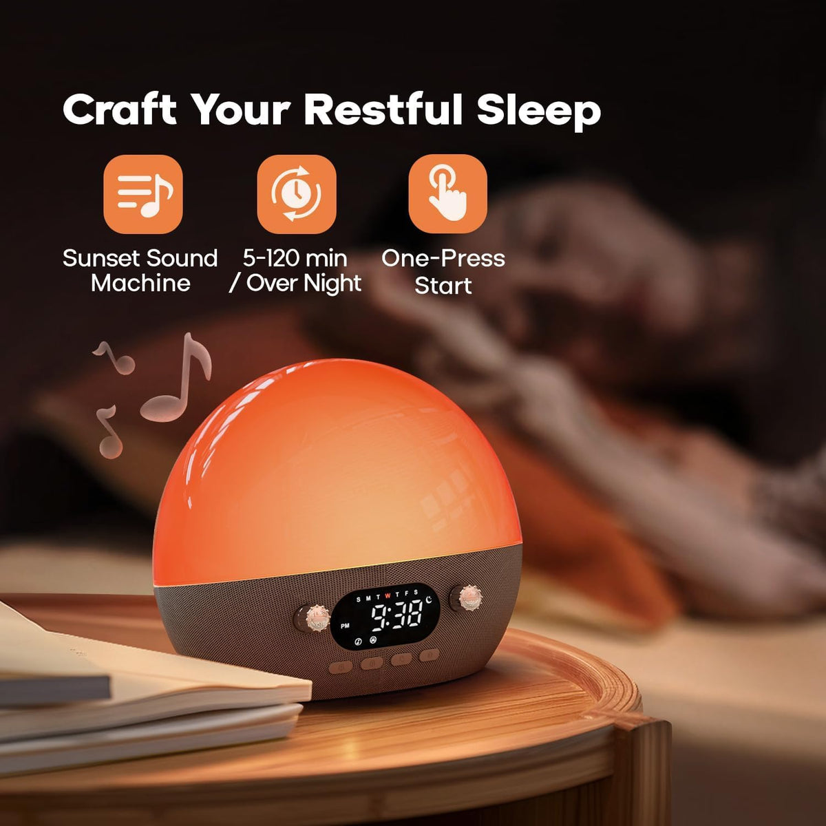 Sunrise Alarm Clock for Heavy Sleepers, Wake Up Light with Sunrise/Sunset Simulation, Dual Alarms & Natural Sounds, Snooze & Sleep Aid, FM Radio, 7 Colors Night Light for Bedroom, Ideal for Gift