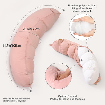 Peallow(Pat. Pend) – Long Round Body Pillow for Adults, Bolster Pillow for Sleeping, Soft and Supportive Pillow for Sleeping & Lumbar Support (Green-White, 29.5")