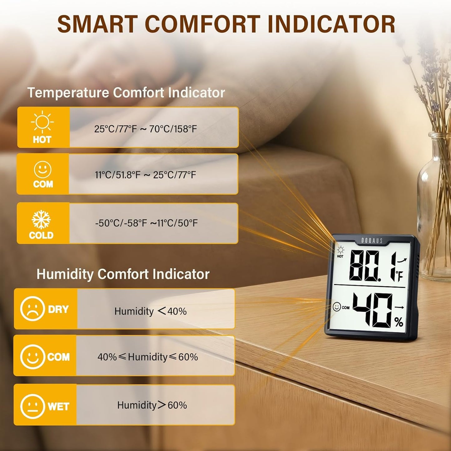 DOQAUS 3 Pieces Digital Hygrometer Indoor Thermometer Humidity Meter, Black | Accurate Temperature Indicator and Humidity Monitor for House, Baby Room, Greenhouse, Incubator - Battery Included