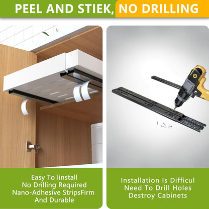 2 Pack Pull Out Cabinet Organizer 21" Deep Expandable Slide Out Drawer Organizers,No Drill Pull Out Drawers Adhesive with Nano Compatible Framed Cabinets Shelves For Kitchen Pantry Adjustable Width
