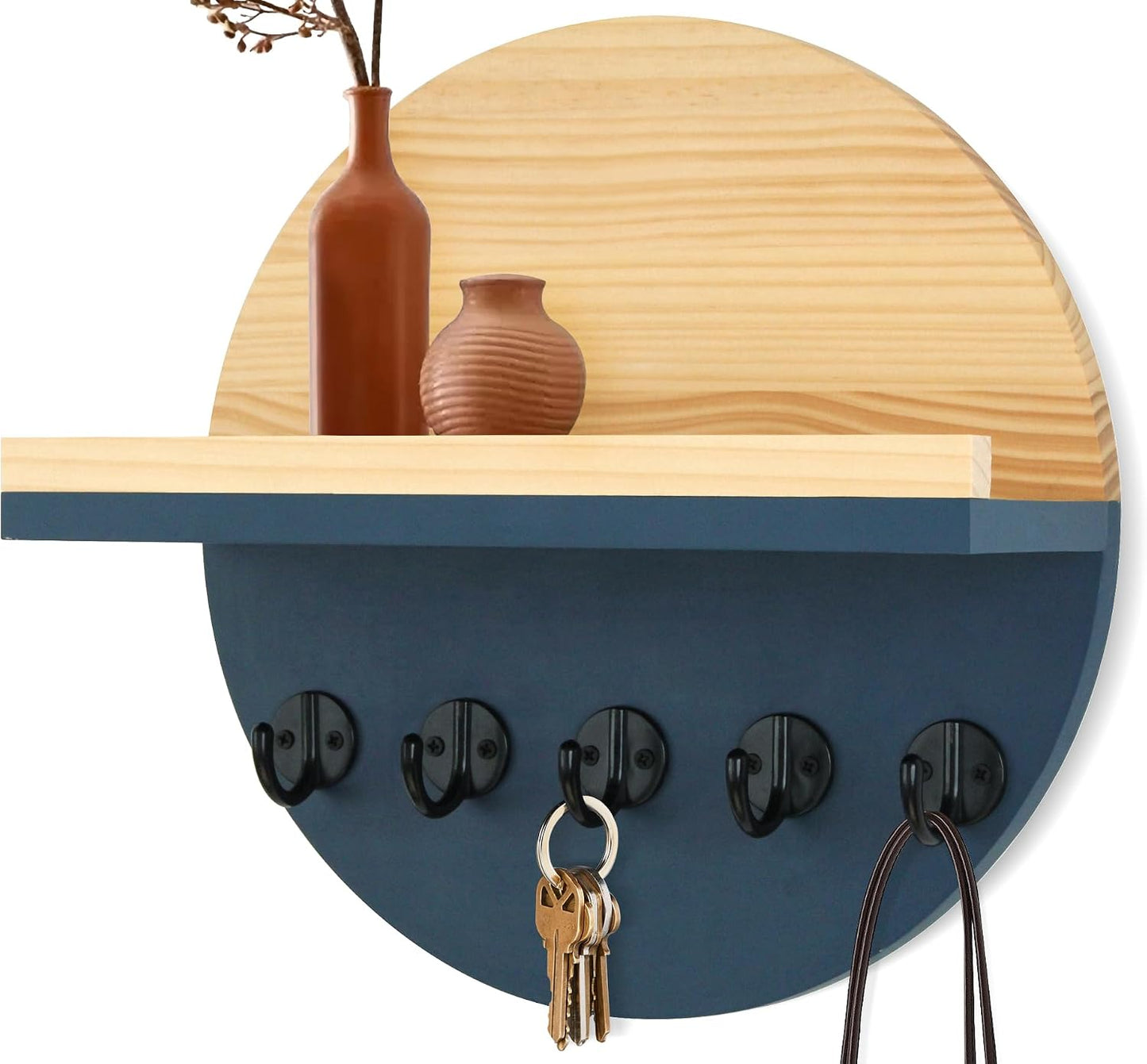 Gurfuy Key Holder for Wall with Shelf - Wood Mail Organizer and Rack with Shelf Hooks Wall Mounted for Entryway Decor Magazines Letter Storage Farmhouse Living Room Bedroom Doorway Green