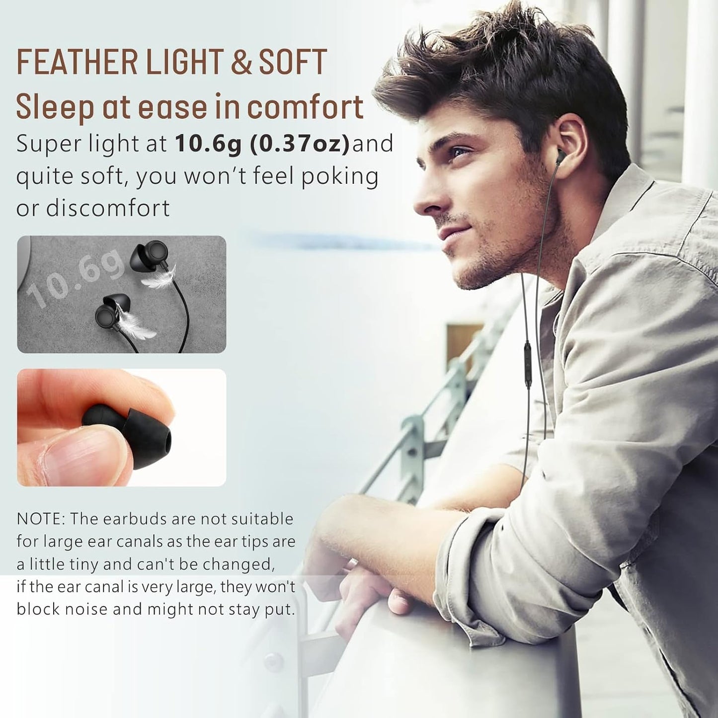 Hearprotek Sleep Earbuds, 2 Pairs Soft Comfortable in-Ear Earphones with Mic-Low Profile Noise Reduction Headphones for Sleeping on Side, Yoga, Travel